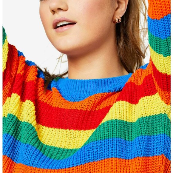 Daisy Street Hot Topic Rainbow Longsleeve Cotton Striped Sweater US Size 2 - Picture 2 of 3